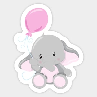 Cute Elephant, Elephant With Balloon Sticker